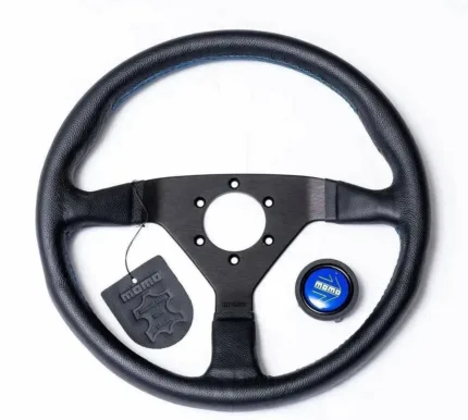 MOMO MONTE CARLO 350MM LEATHER BLUE STITCH STEERING WHEEL